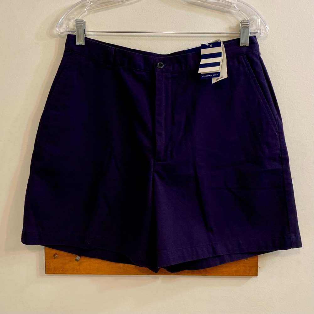 Lands End Women's Size 12 Navy Blue Classic Chino Shorts Flat Front NWT